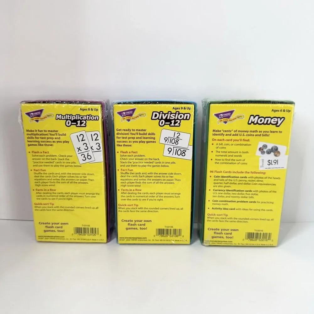 TREND Math Skill Drill Flash Cards Lot of 3 Multiplication Division Money